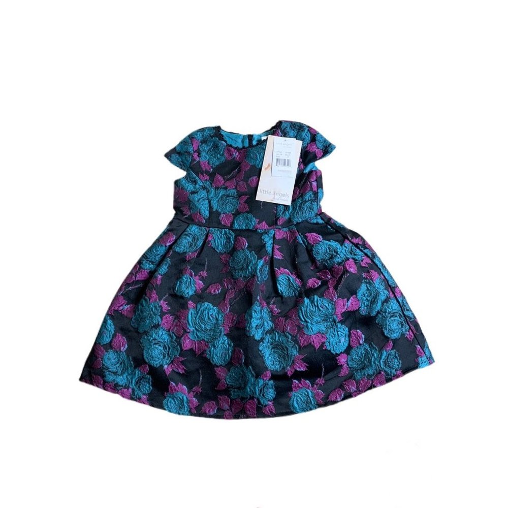 NWT Little Angels Dress Black Purple Blue Floral 2t